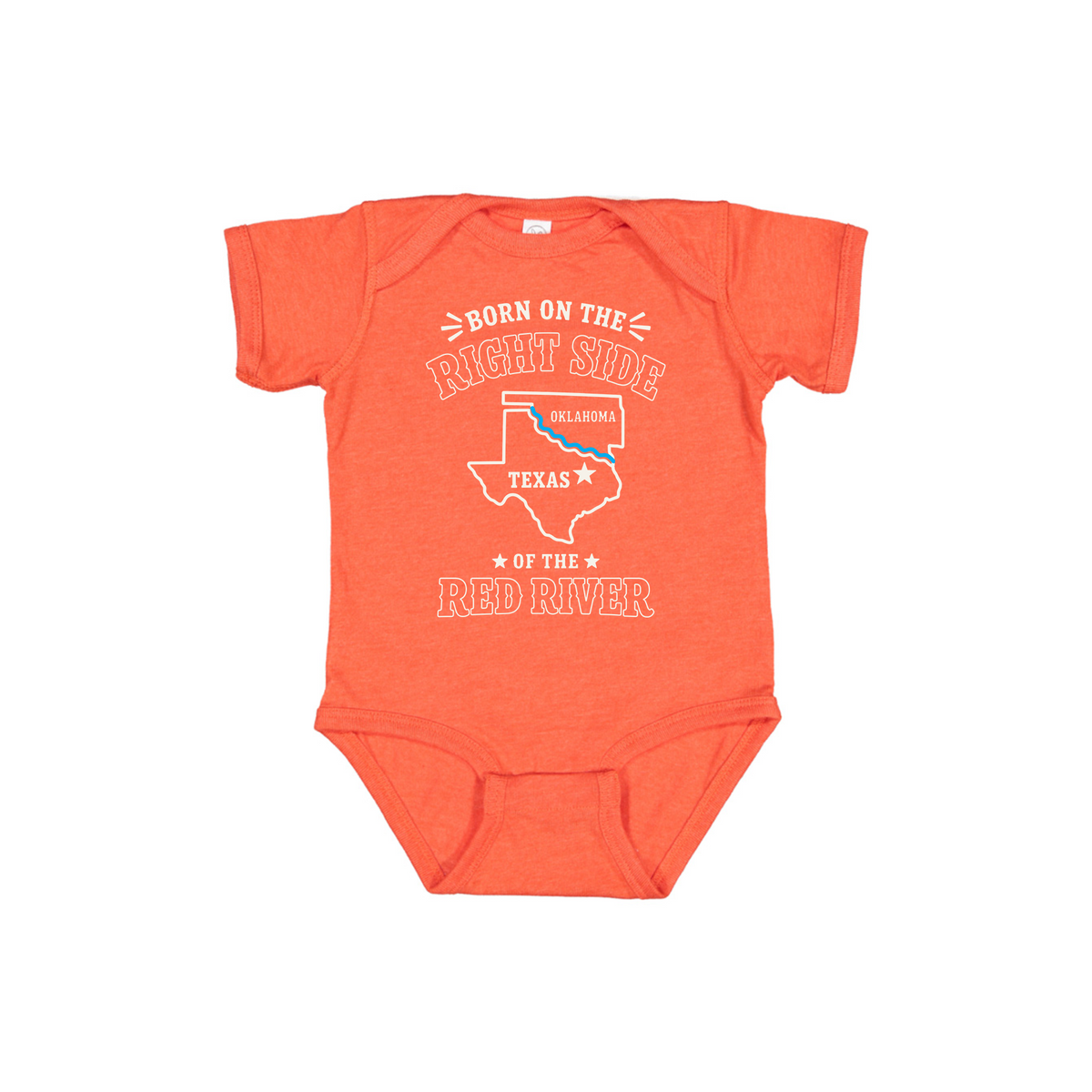 Born on the Right Side of the Red River Baby Bodysuit – Vintage Orange