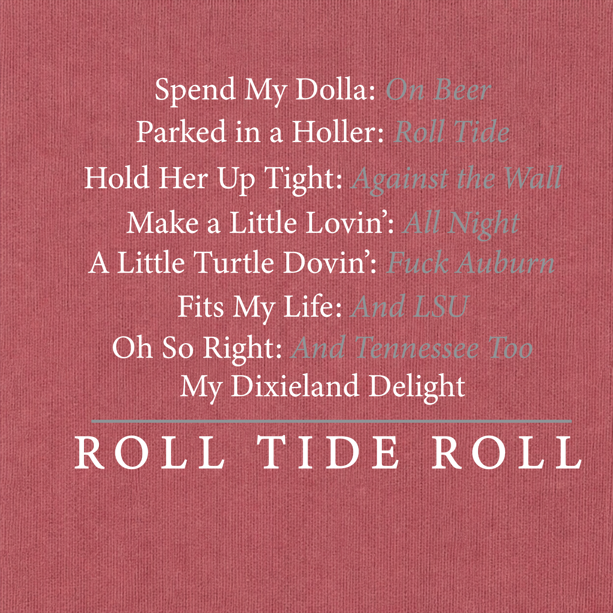 Close-up of Dixieland Delight artwork on Crimson Comfort Colors fabric