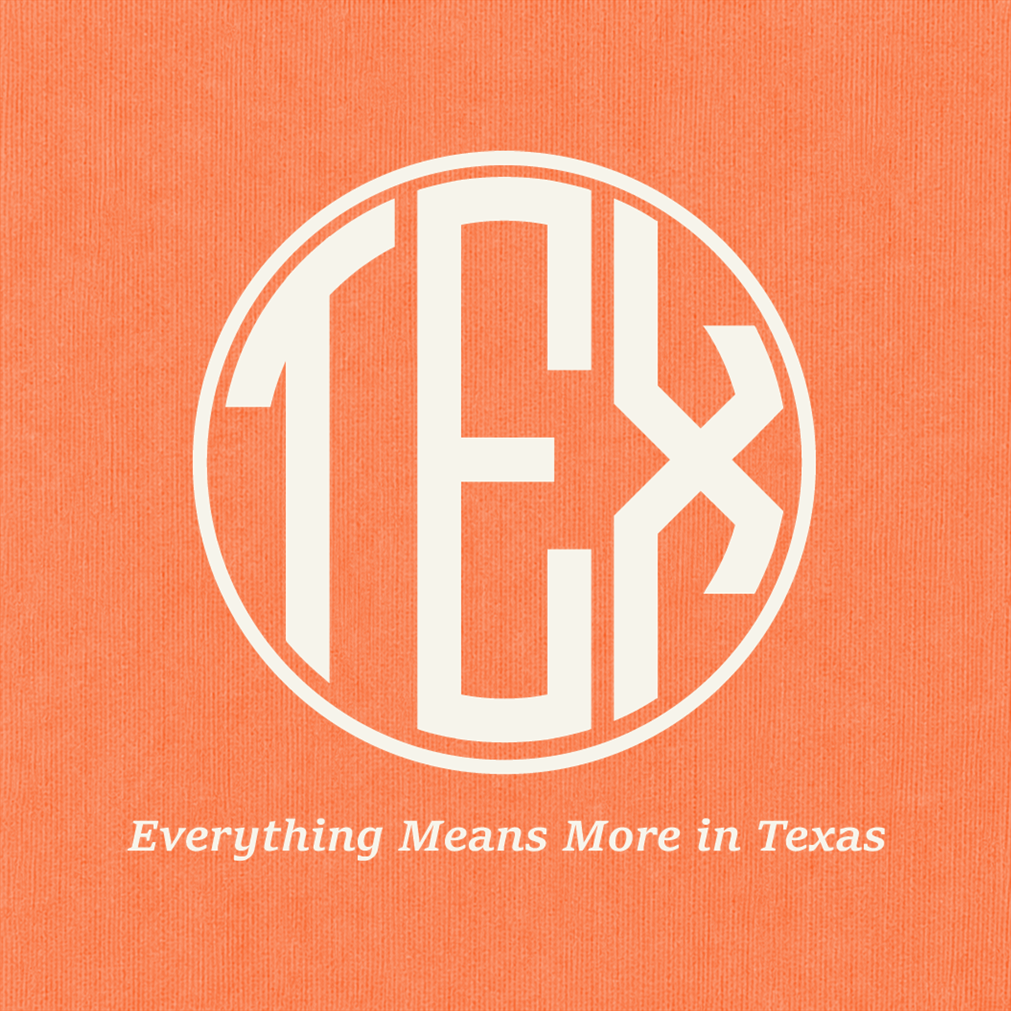 Close-up of Texas ivory artwork on Burnt Orange Comfort Colors fabric