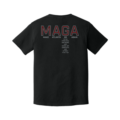 Back of Black Comfort Colors T-shirt with Make Atlanta Go Again artwork