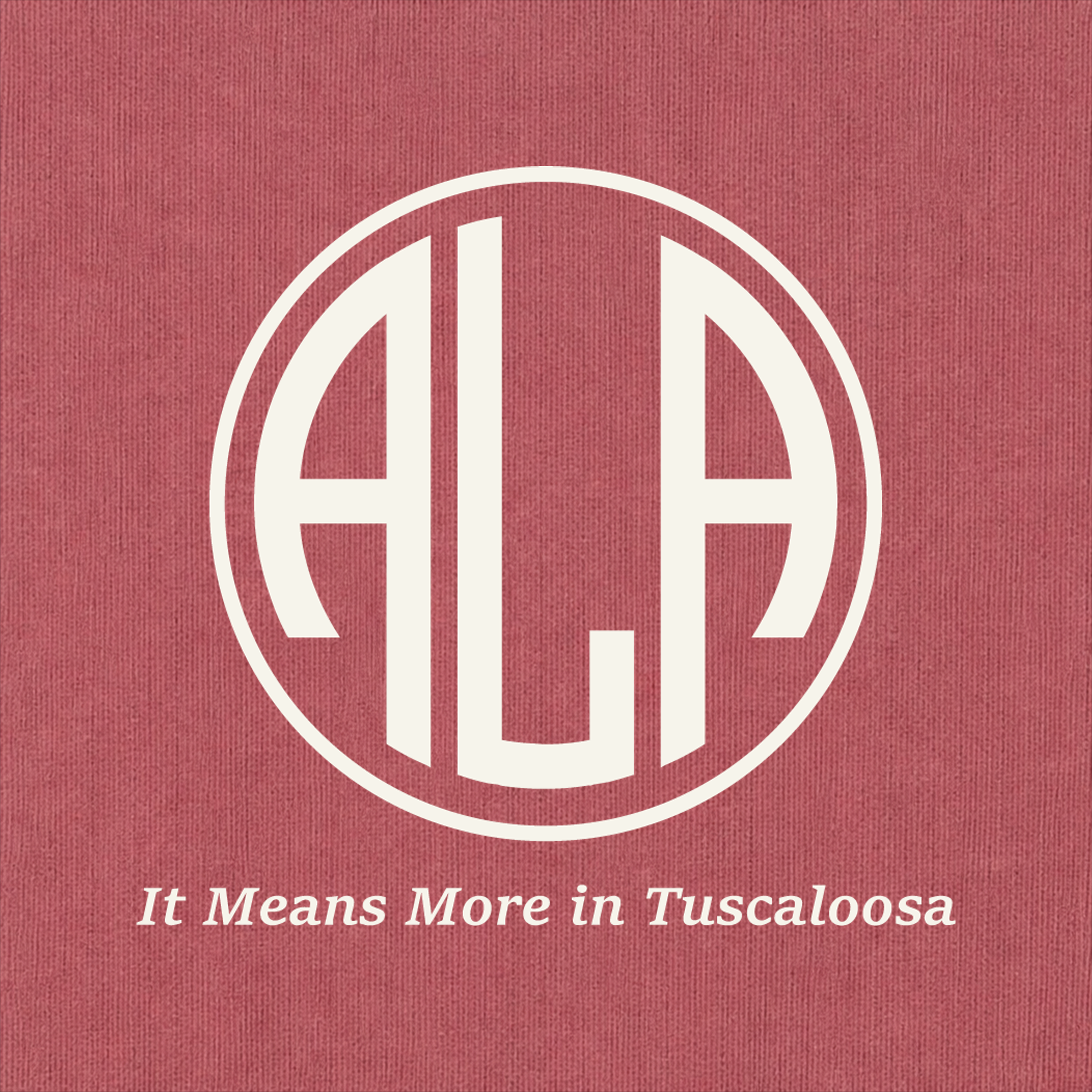 Close-up of Alabama ivory artwork on Crimson Comfort Colors fabric