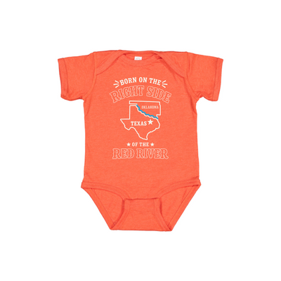 Born on the Right Side of the Red River Baby Bodysuit – Vintage Orange
