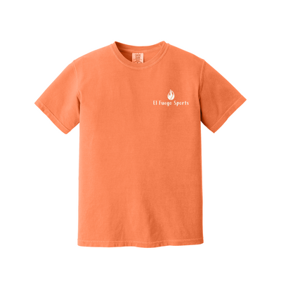 Front of Burnt Orange Comfort Colors T-shirt with El Fuego Sports chest logo