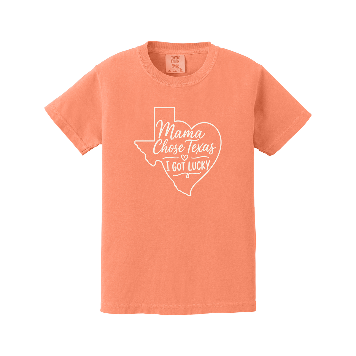 Mama Chose Texas, I Got Lucky Comfort Colors Youth T-Shirt – Melon