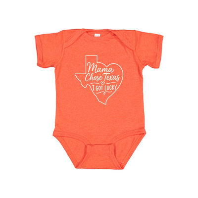 Mama Chose Texas, I Got Lucky Baby Bodysuit – Vintage Orange