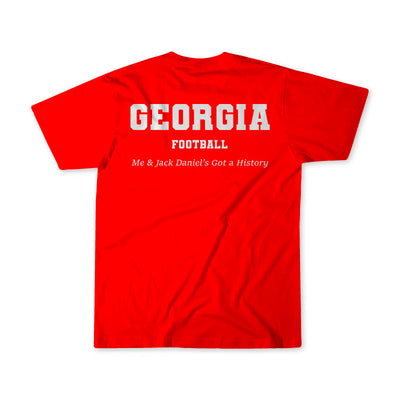 Georgia Football, Me & Jack Daniel's Got a History tee shirt in red with white lettering, back view.